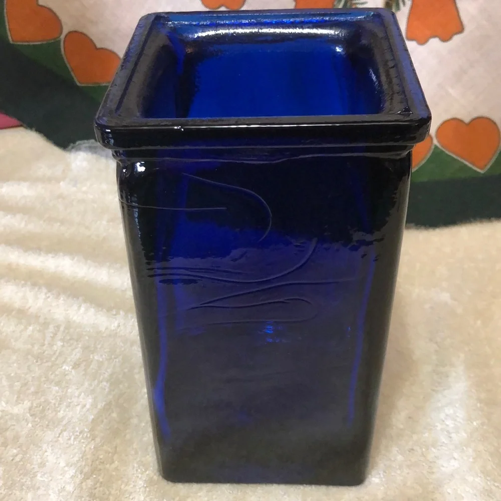 Handmade Cobalt Blue Glass Utensil Crock 8.5”x5”